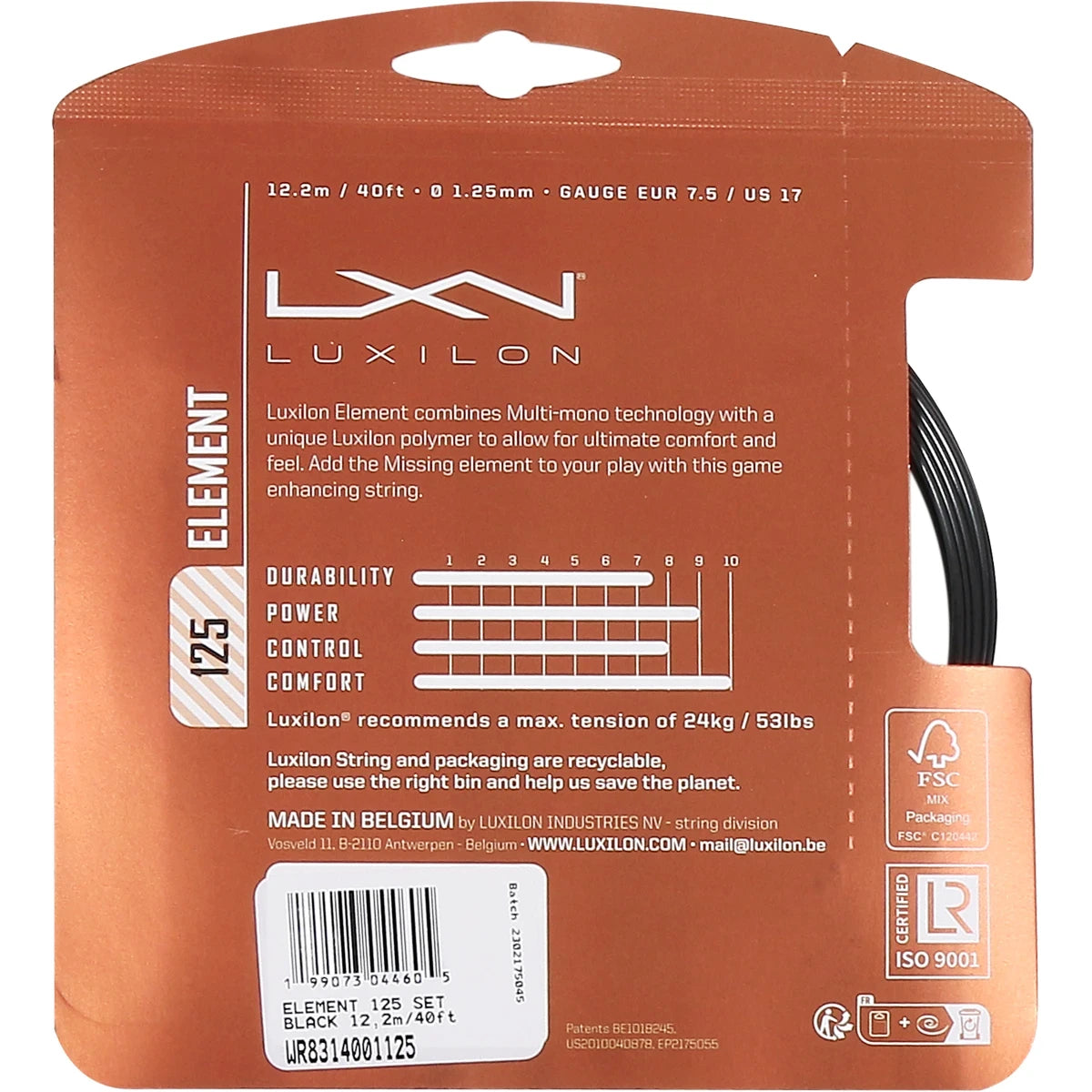 Cordage Luxilon Element Black (12 Mètres)