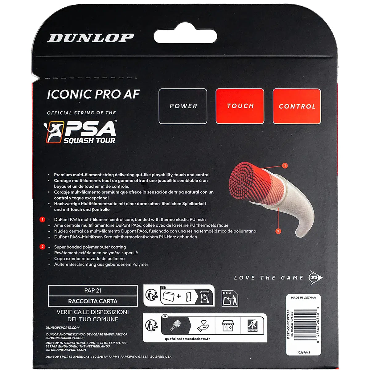 Cordage Squash Dunlop Iconic Pro Af 18G (10 Mètres)