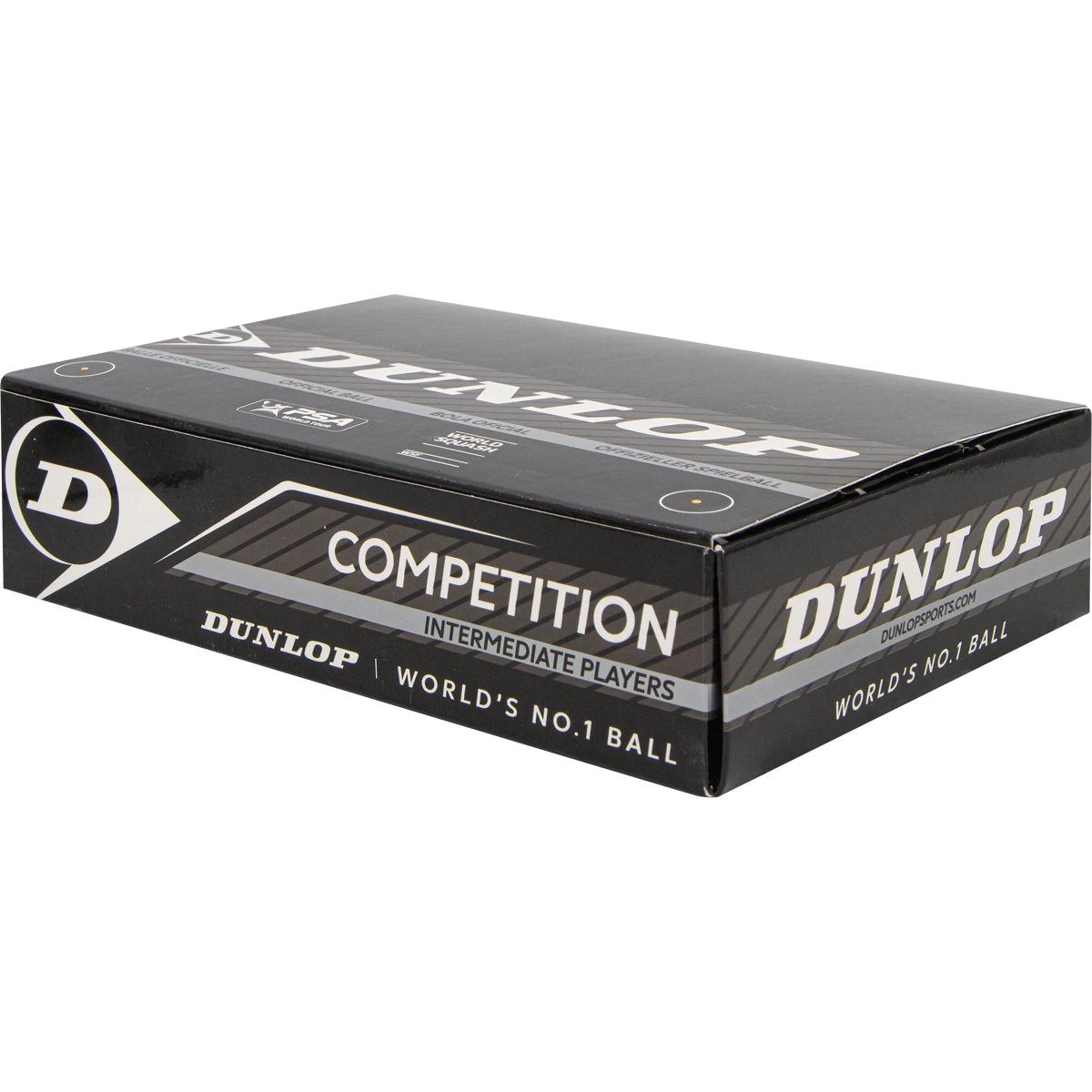 DUNLOP SQUASHBALL WETTKAMPF (EINFACHER GELBER PUNKT - DOSE MIT 12)