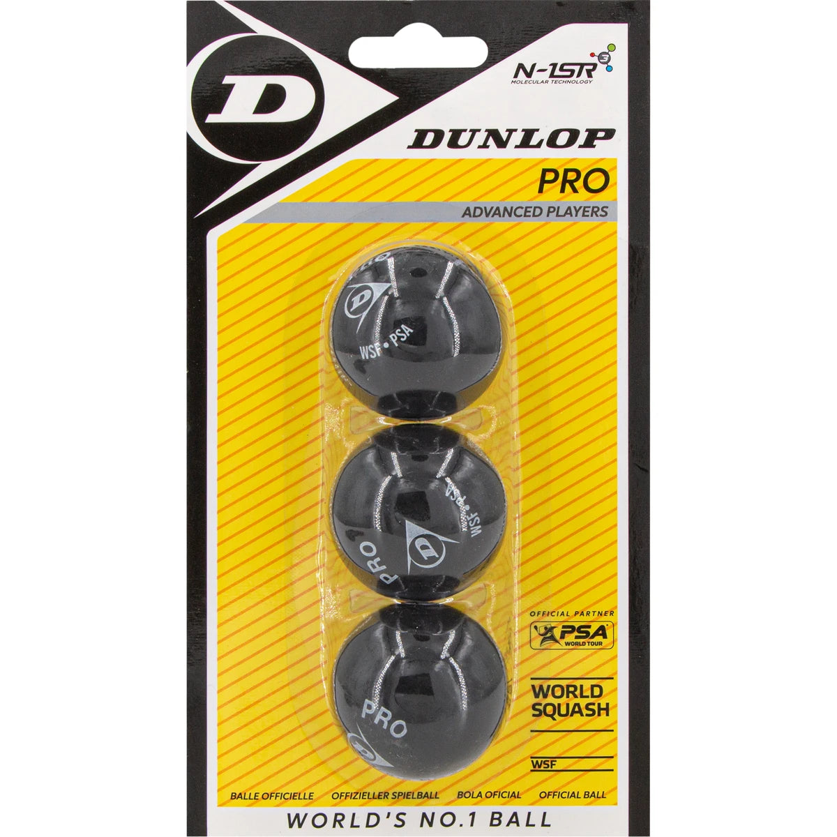 BALLES DE SQUASH DUNLOP PRO (X3 - DOUBLE POINT JAUNE LA PIECE)