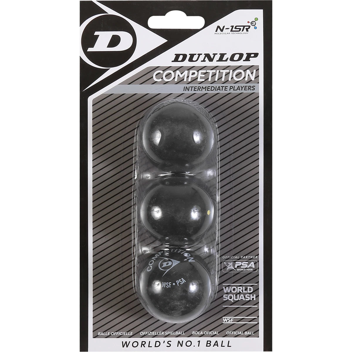 BALLES DE SQUASH DUNLOP COMPETITION (X3 - SIMPLE POINT JAUNE)