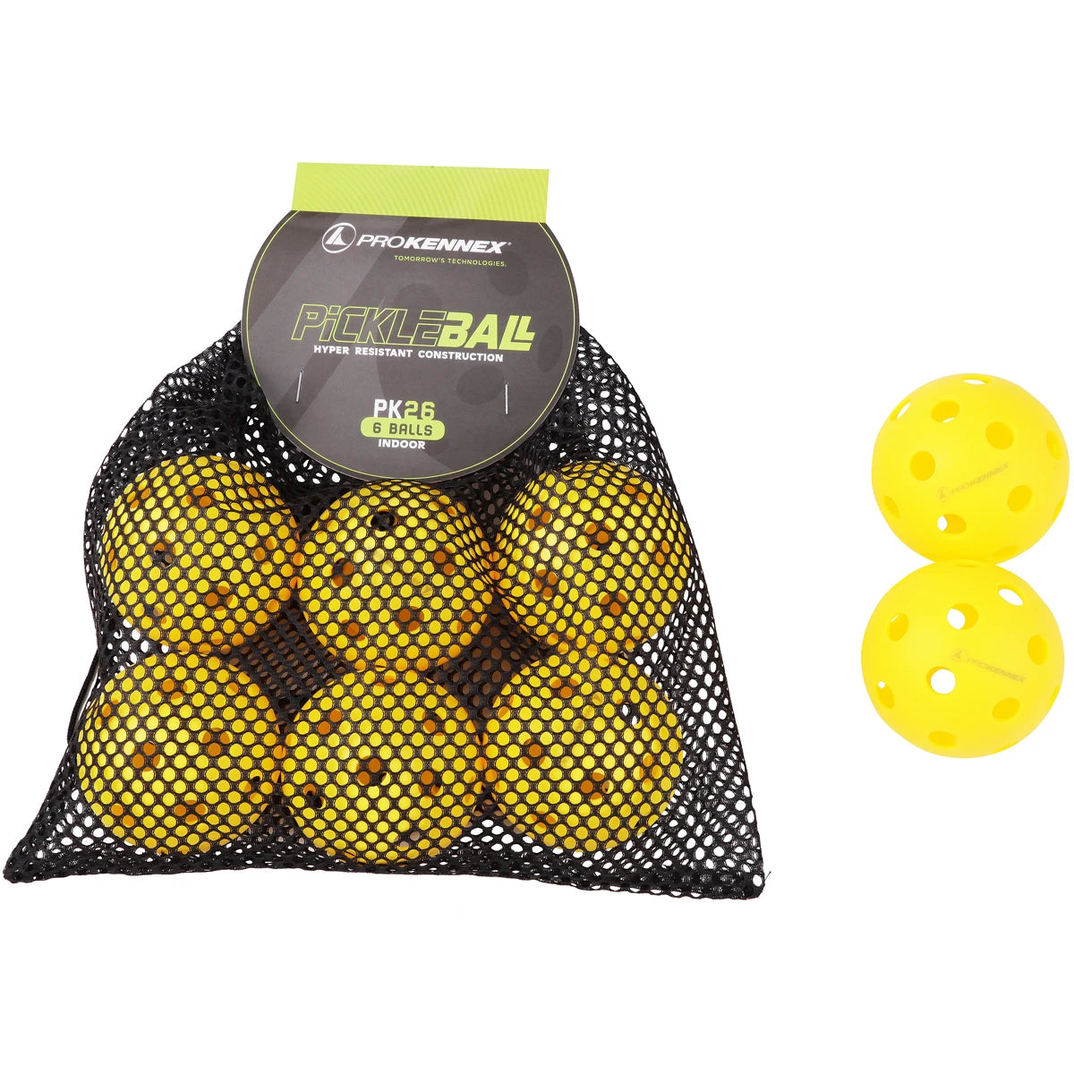 LOT DE 6 BALLES DE PICKLEBALL PRO KENNEX INDOOR (26 TROUS)