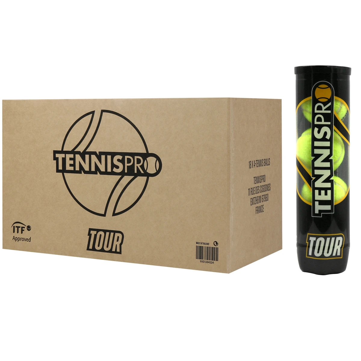 CARTON DE 18 TUBES DE 4 BALLES DE TENNIS TENNISPRO TOUR