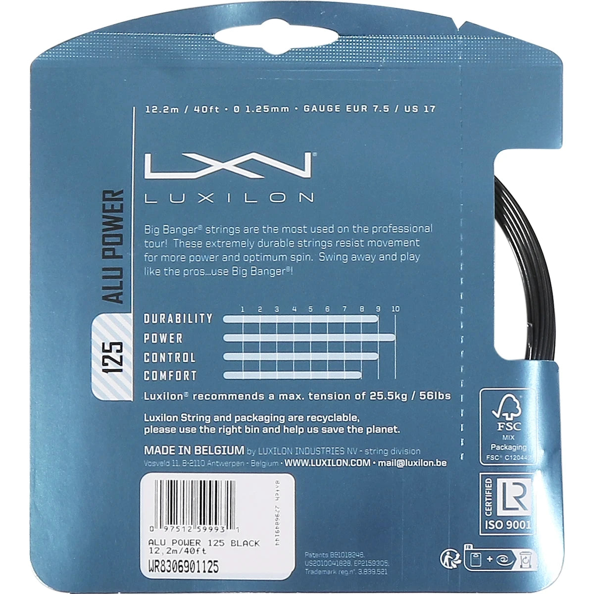 Cordage Luxilon Big Banger Alu Power Black (12 Mètres)