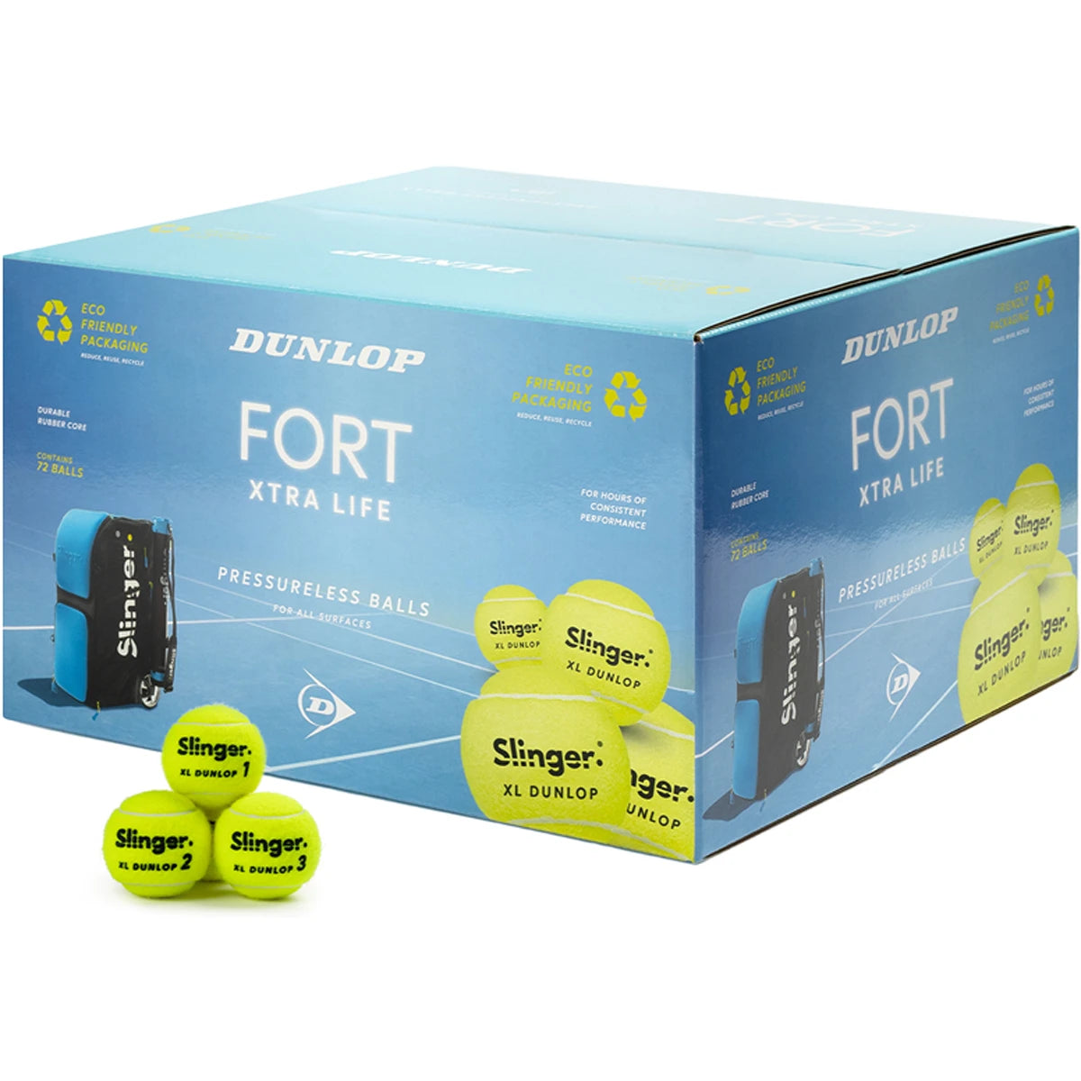 CARTON DE 72 BALLES DUNLOP FORT XTRA LIFE SANS PRESSION