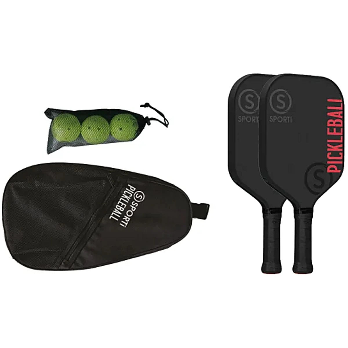 KIT PICKLEBALL FIBRE DE VERRE INDOOR : 2 RAQUETTES + 3 BALLES + 1 SAC DE TRANSPORT