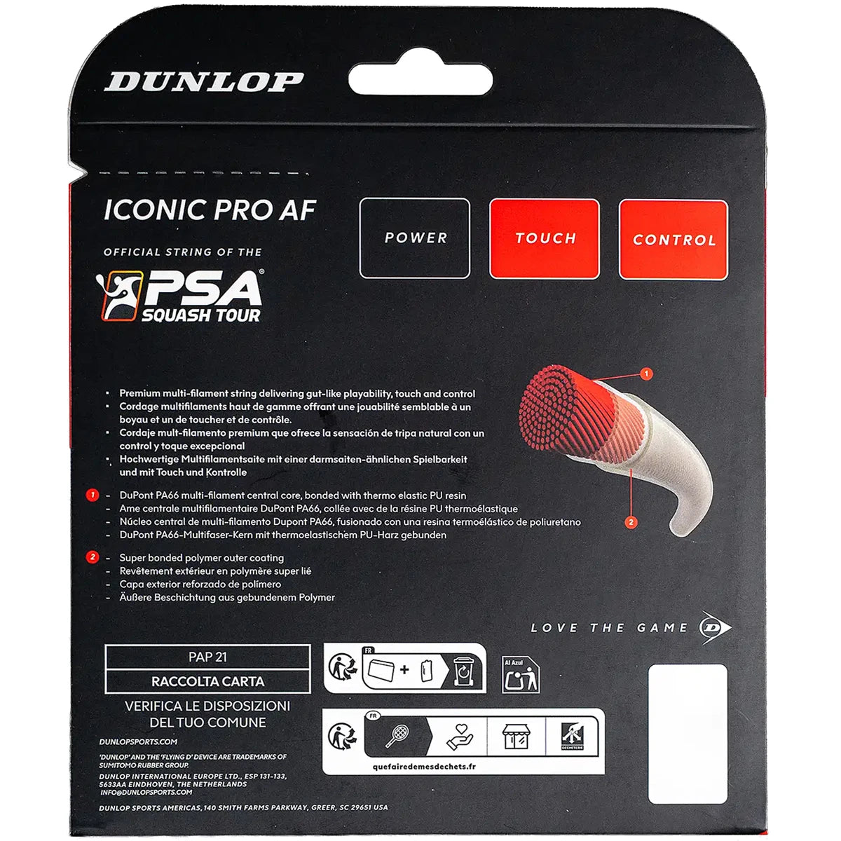 Cordage Squash Dunlop Iconic Pro Af 17G (10 Mètres)