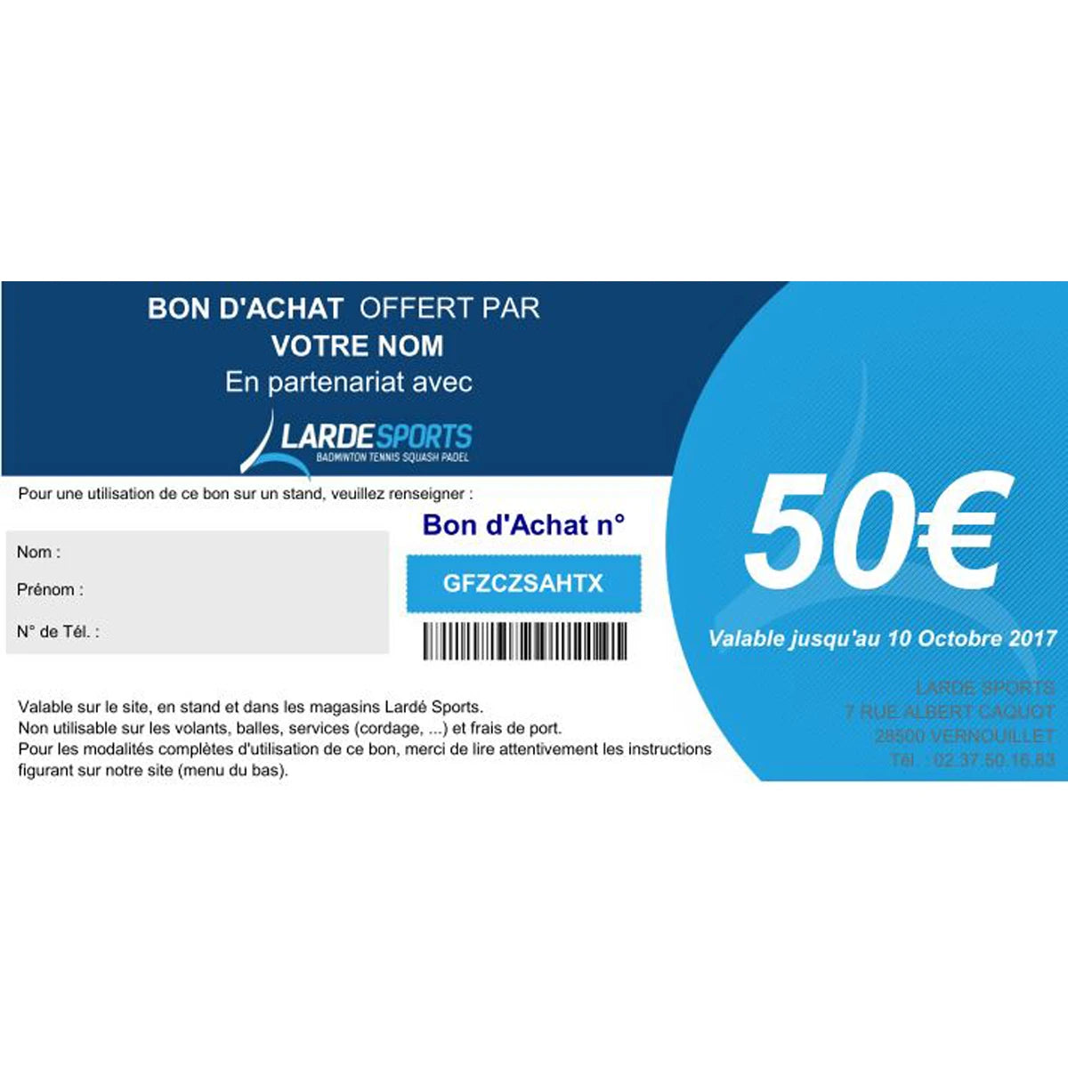 CHEQUE CADEAU LARDESPORTS 50€