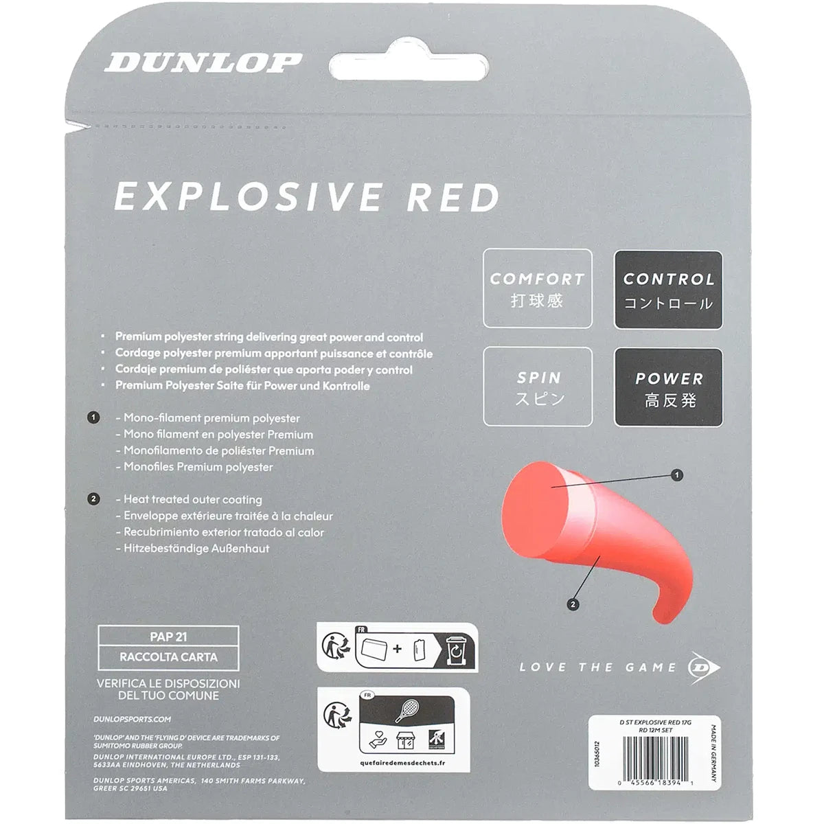Cordage Dunlop Explosive Red (12 Metres)