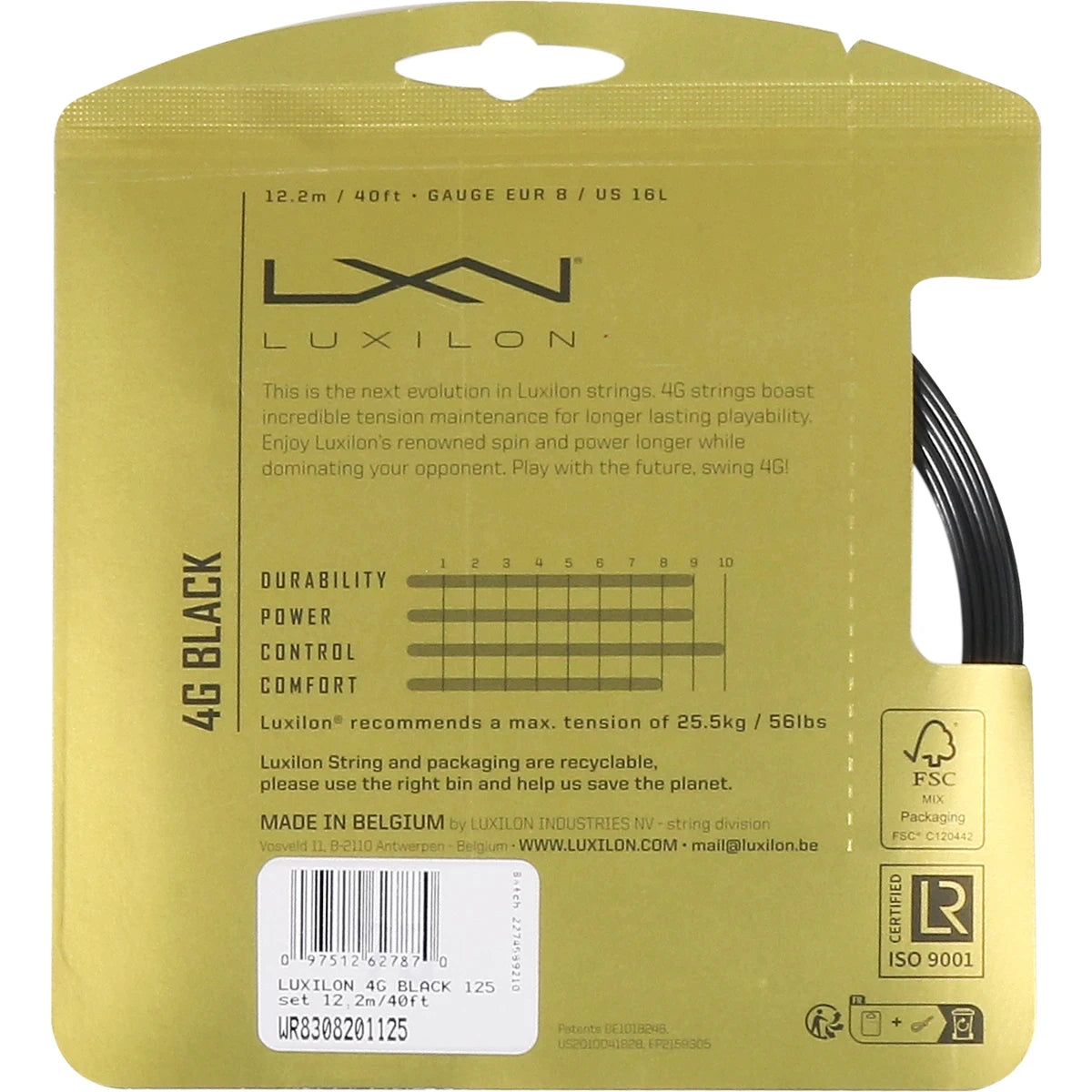 Cordage Luxilon 4G Black (12 Mètres)