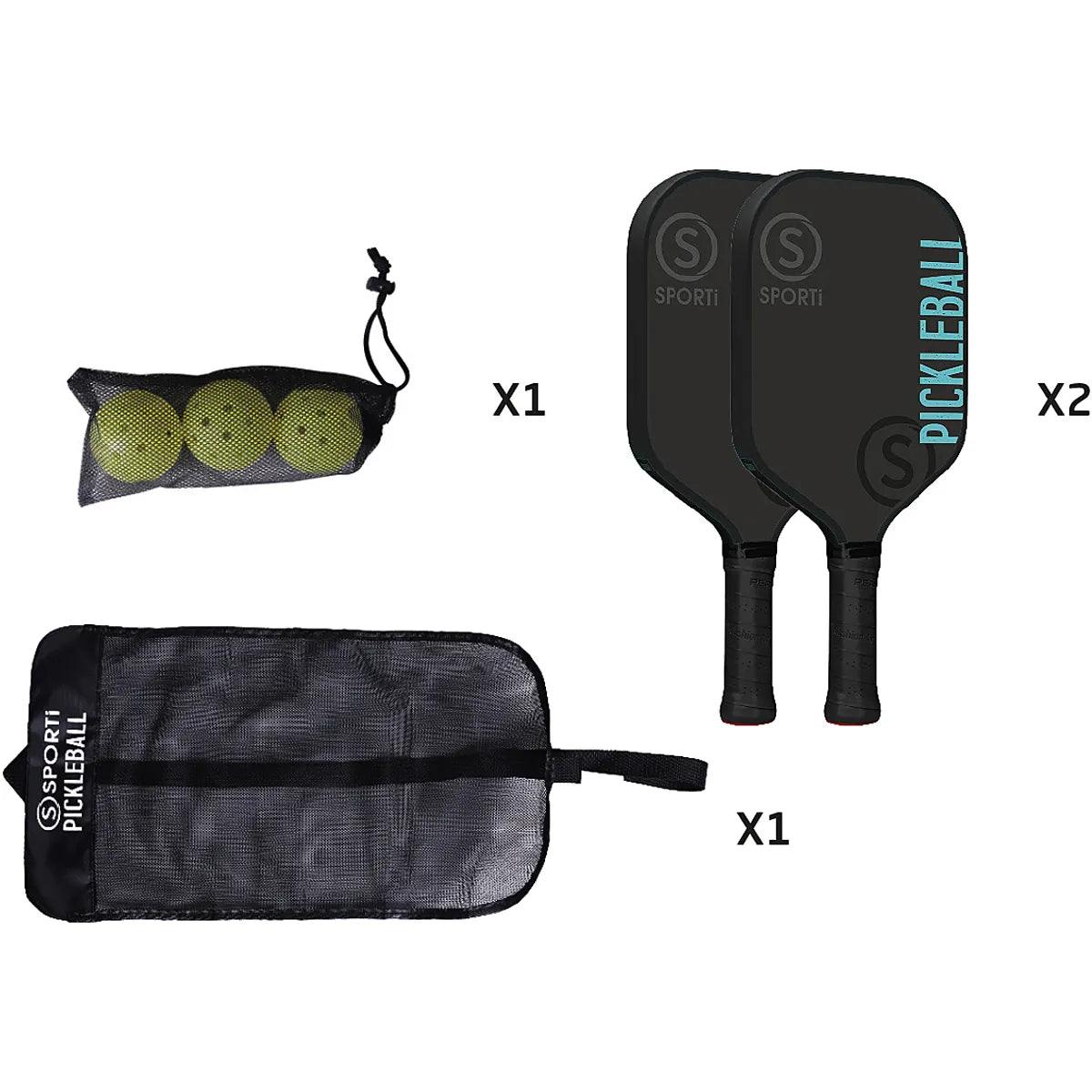 KIT PICKLEBALL BOIS OUTDOOR : RAQUETTES + BALLES + SAC DE TRANSPORT