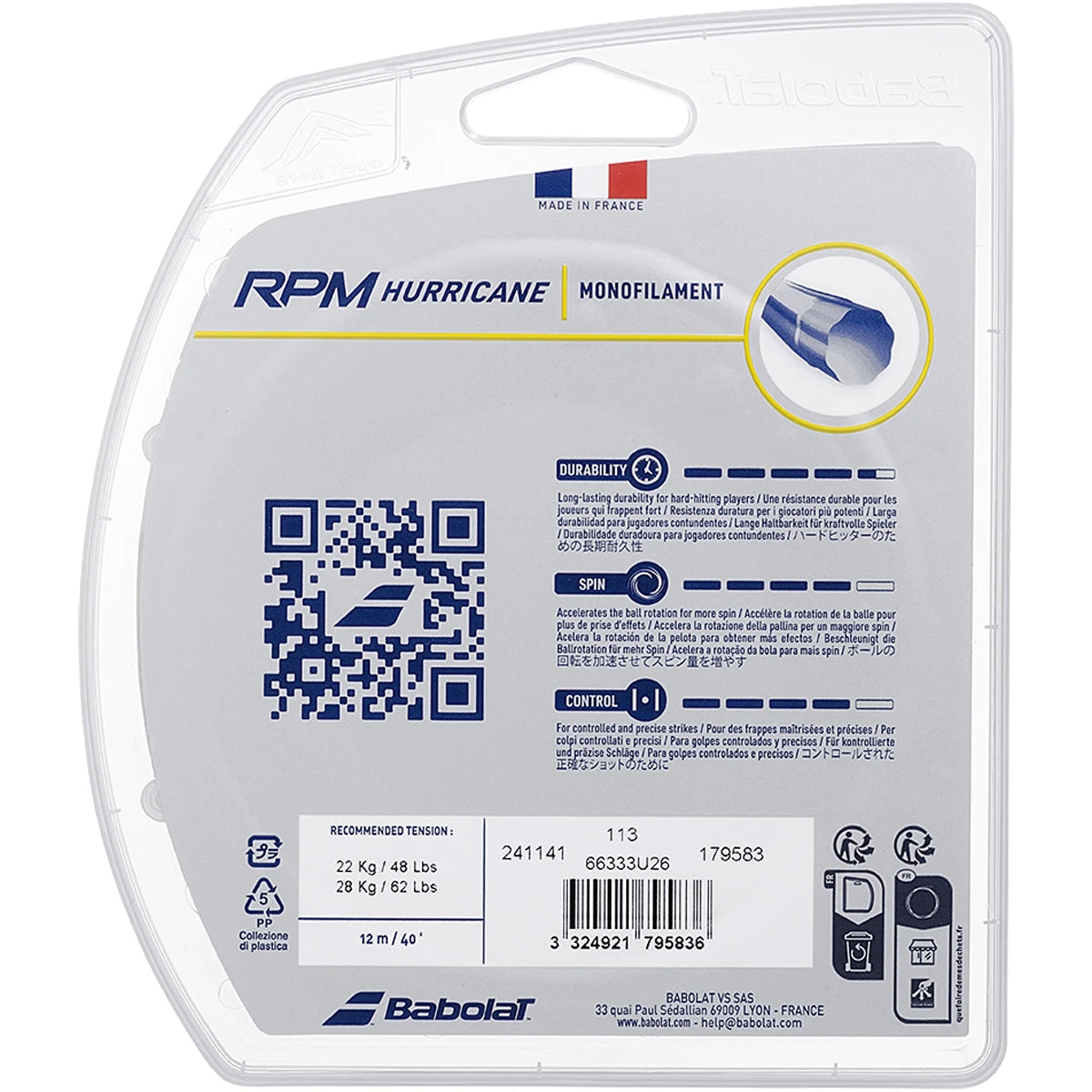 CORDAGE BABOLAT RPM HURRICANE (12 METRES) (EX PRO HURRICANE TOUR)