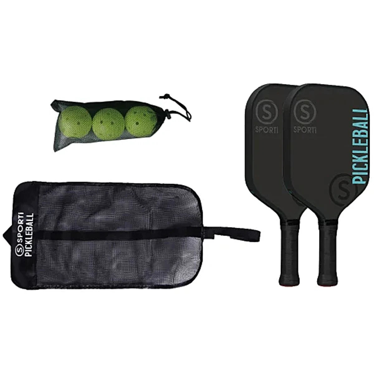 WOOD INDOOR PICKLEBALL KIT: 2 RACKETS + 3 BALLS + 1 CARRY BAG