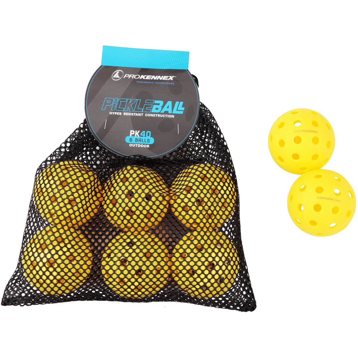 SET OF 6 PRO KENNEX OUTDOOR PICKLEBALL BALLS (40 HOLES)