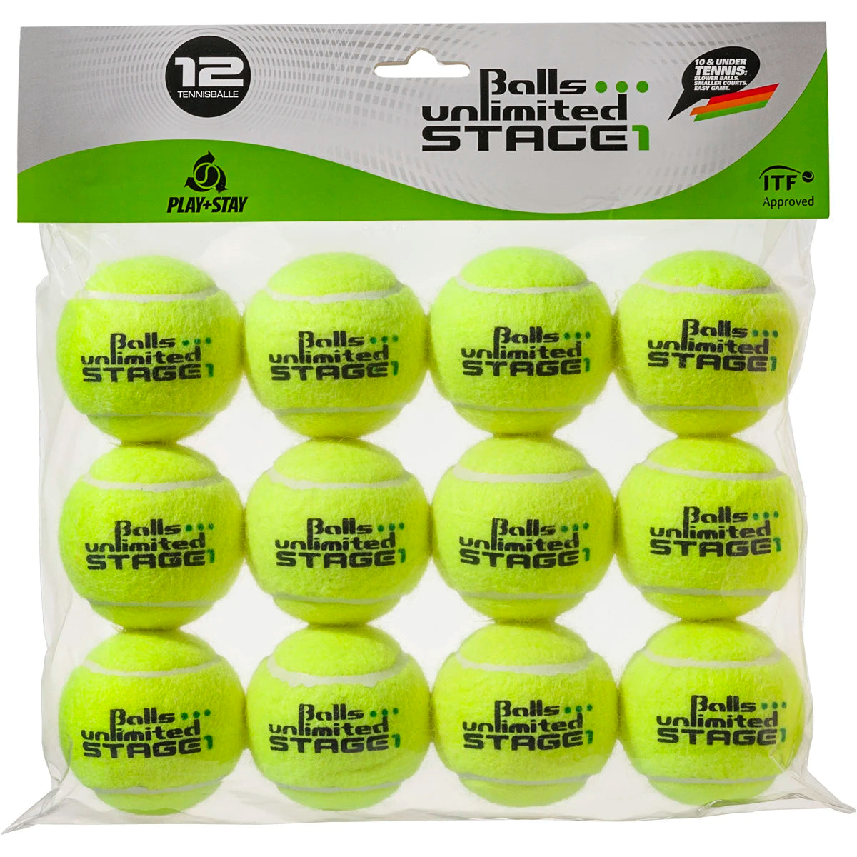 SACHET DE 12 BALLES STAGE 1 TOURNAMENT UNLIMITED JAUNES/ POINT VERT