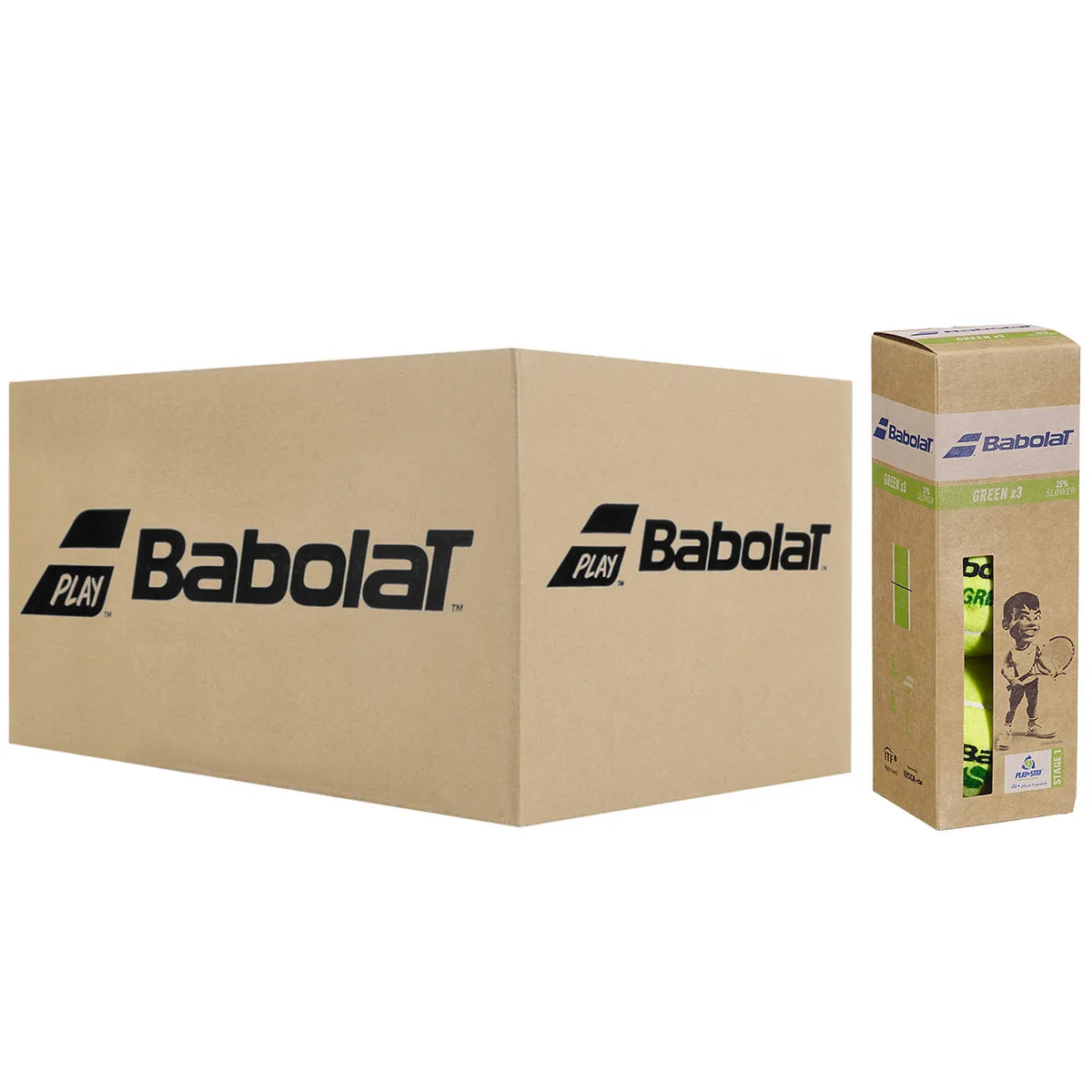 KARTONS MIT 24 RÖHREN MIT JE 3 BABOLAT GREEN BÄLLEN