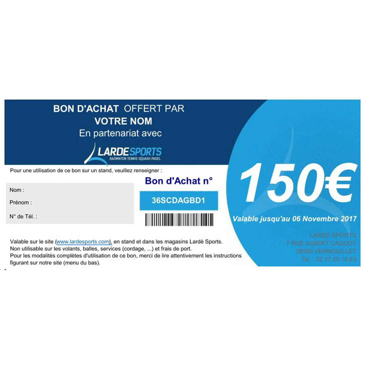 CHEQUE CADEAU LARDESPORTS 150€