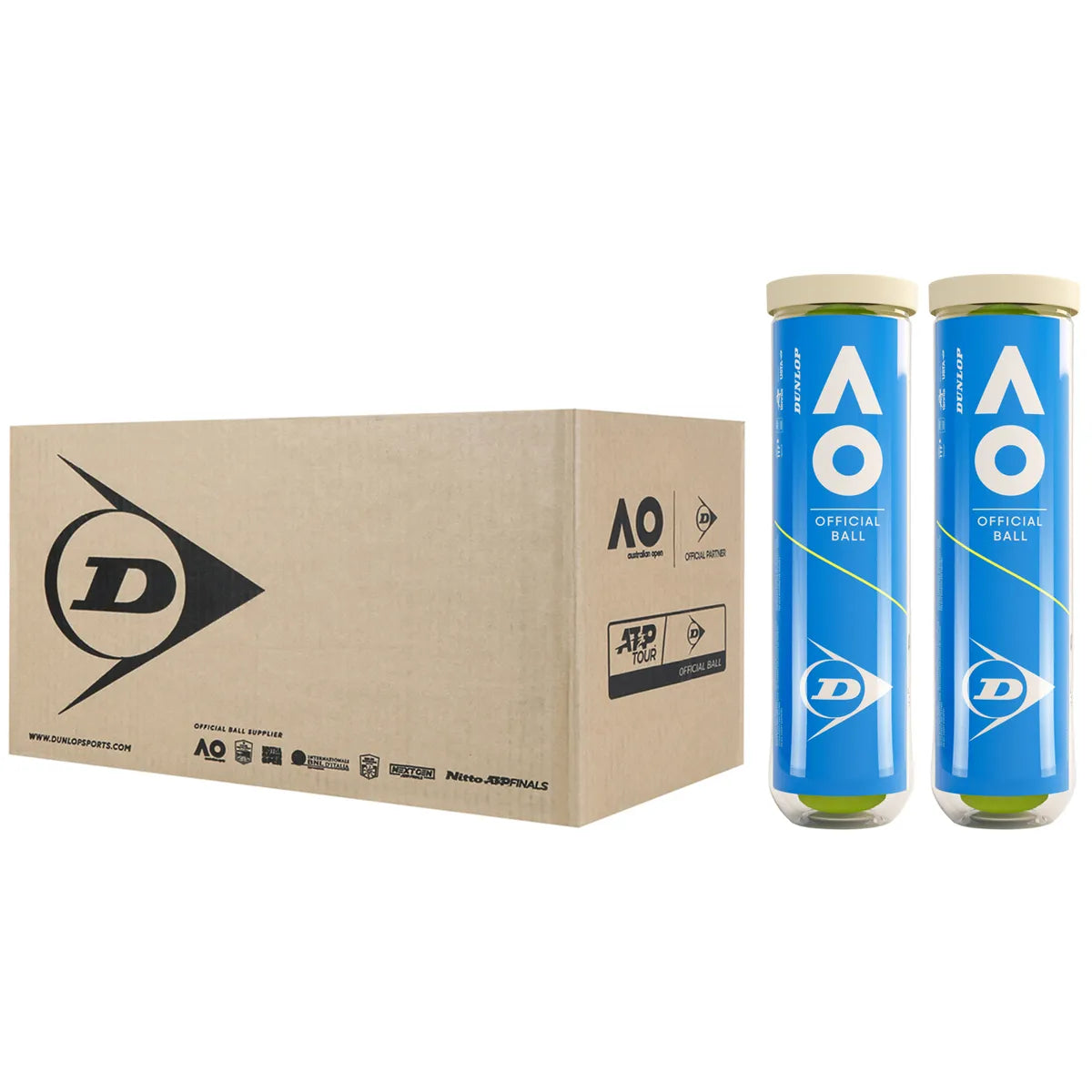 KARTON MIT 9 BIPACKS JE 4 DUNLOP AUSTRALIAN OPEN BALLEN