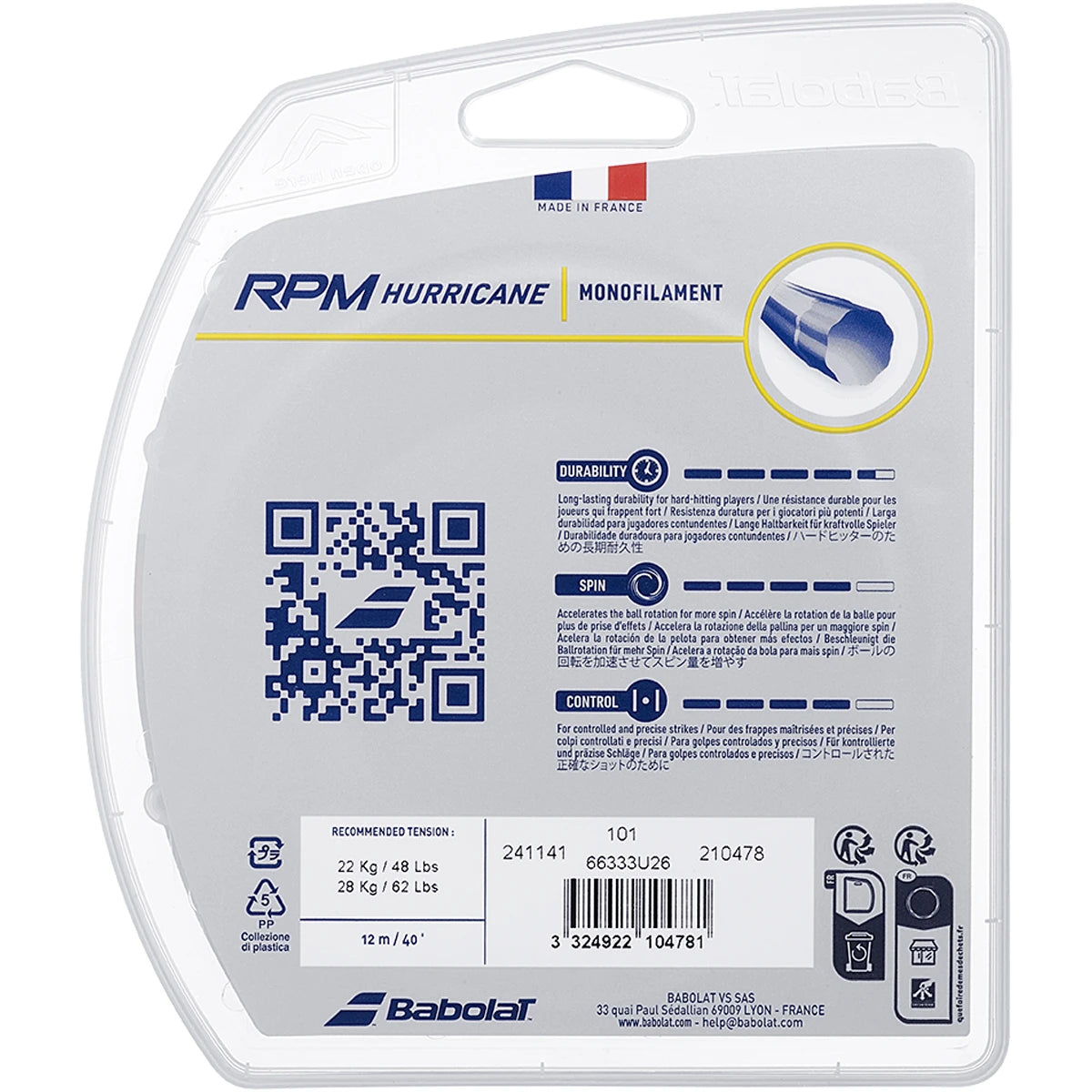 CORDAGE BABOLAT RPM HURRICANE (12 METRES) (EX PRO HURRICANE TOUR)