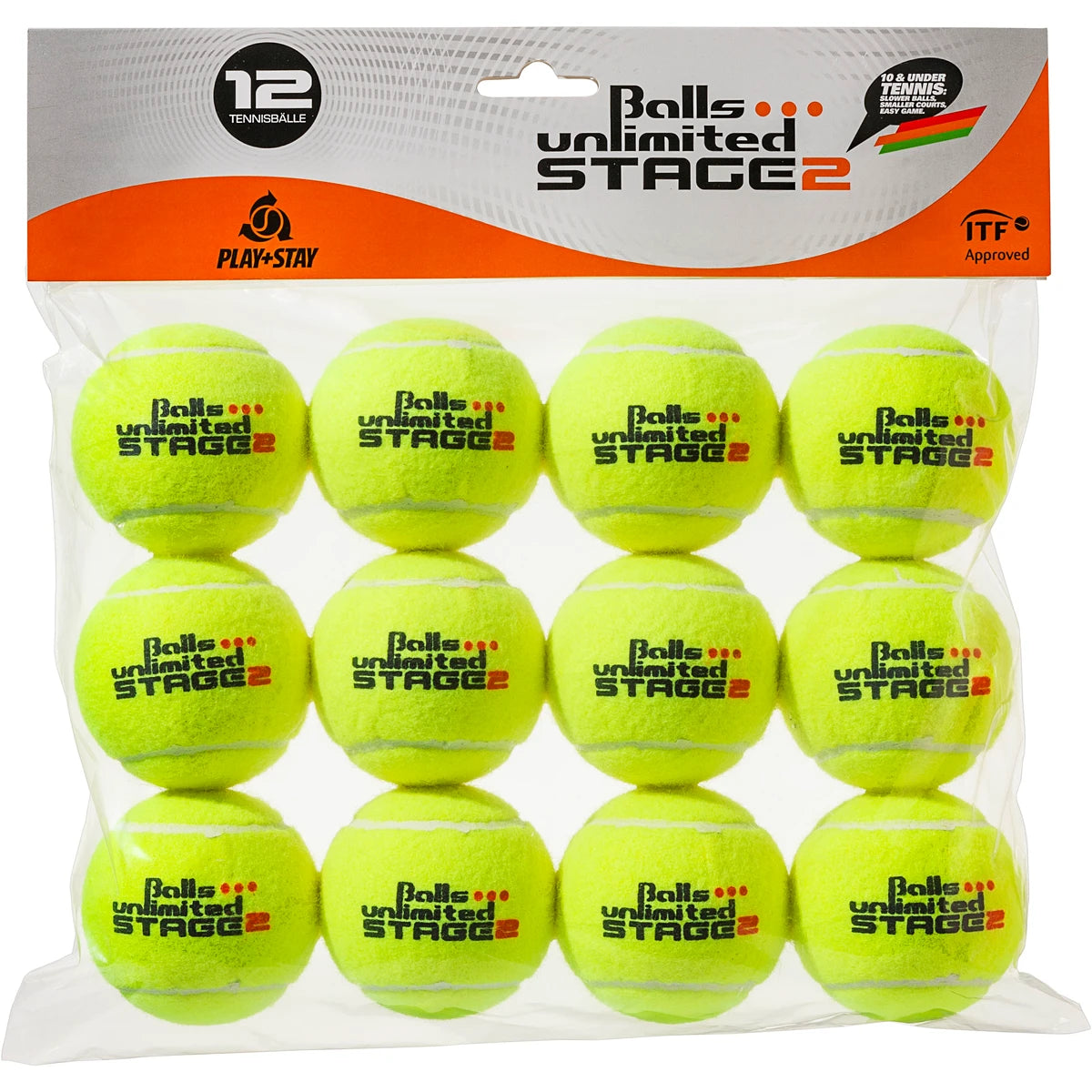 SACHET DE 12 BALLES STAGE 2 TOURNAMENT UNLIMITED JAUNES/POINT ORANGE